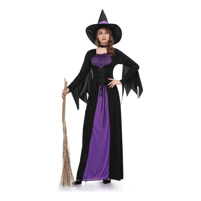 Disfraz De Bruja Adulta De Halloween/sombrero + Vestido