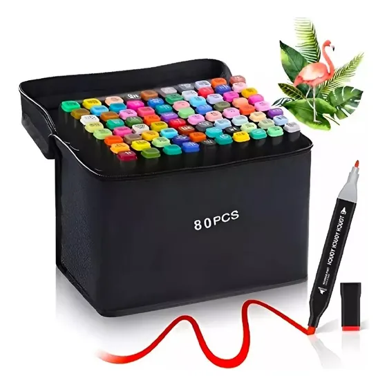 Set 80 Marcadores Resaltadores Colores Doble Punta + Estuche