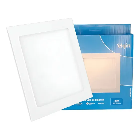 Paflon Painel Embutir Quadrado 12w Led Frio 6500k Elgin Cor Branco