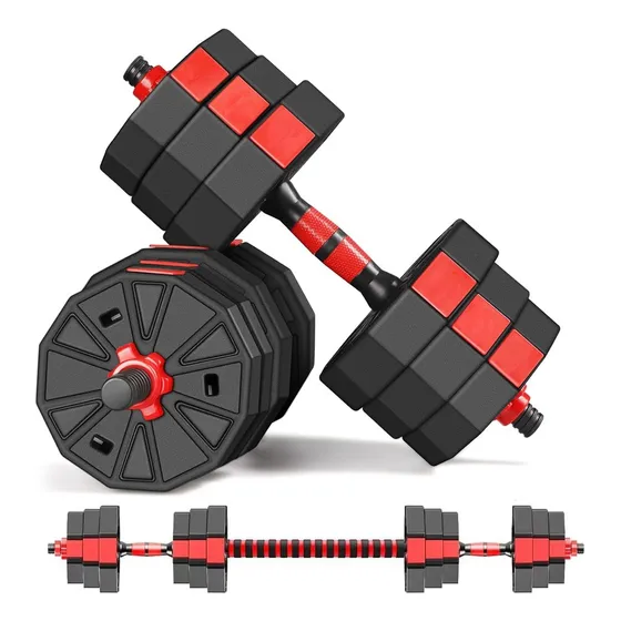 Mancuernas Pesas Ajustables 20 Kg Total Set 2en1 + Barra color rojo