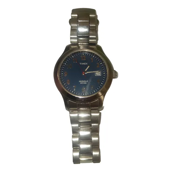Reloj Timex Indiglo Wr 50m Plateado Plateado Azul Oscuro