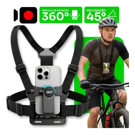 Suporte De Peito Para Celular Câmera Peitoral Cinturao Ajustavel Moto Bicicleta Esporte - Goodvision Preto