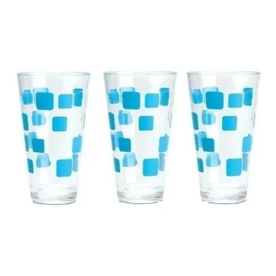Juego De 3 Vasos Acrilicos Largos Saba Decorado Azul
