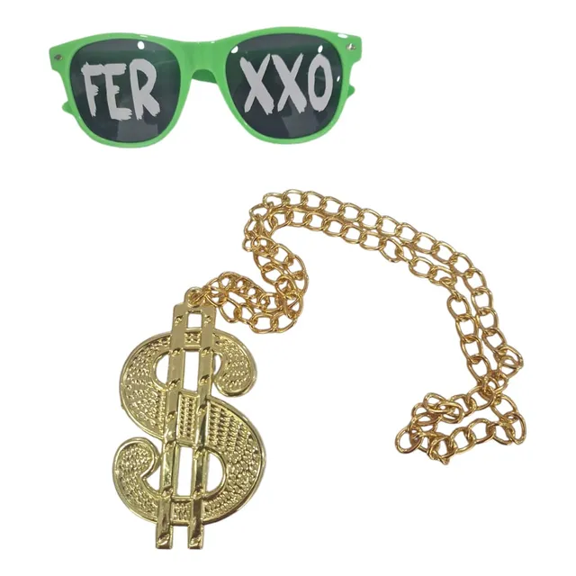 Gafas Verdes Ferxxo Y Collar Signo Dolar Fiesta