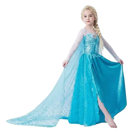 Vestido Elsa Frozen Infantil Fantasia Luxuosa Com Capa Longa Azul G 10 - 12