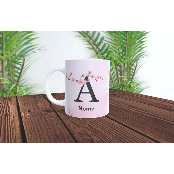 Caneca Personalizada Floral Porcelana Com Nome E Frases Rosa