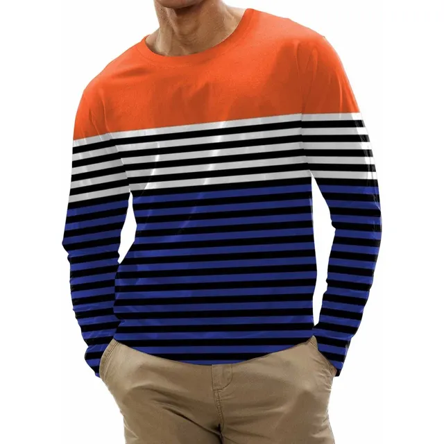 Camiseta Manga Larga Para Hombre Cuello Redondo Raya Holgada