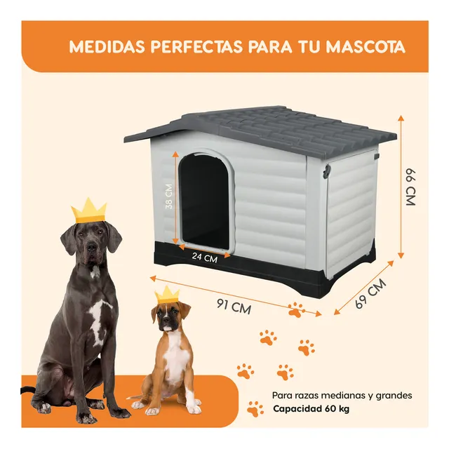 Casa Para Perro Mascota Raza Mediana Grande Poli Pets Armable Plastico Color Gris Pp-Cmdgng