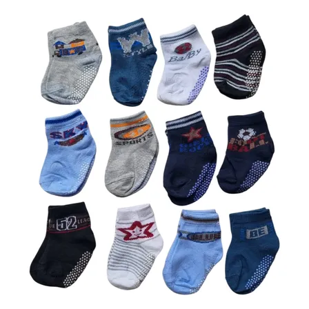 12 Pares Meia Bebê Infantil Antiderrapante Qualidade Premium