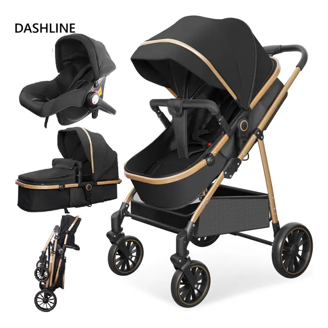 DASHLINE® Carriola De Bebé Con Cunita carriola Bastón Cochecito Carriola Multifuncional Incluye Bambinieto y Autoasiento 6 En 1 Color Negro