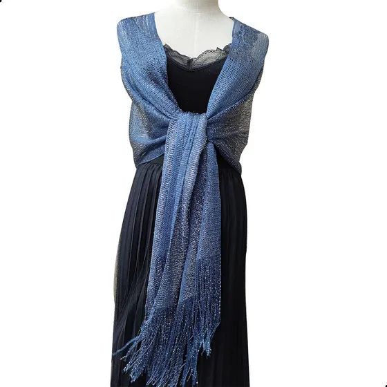 Pashmina Elegant Women Color Azul Acero Lisa Tamaño Medio