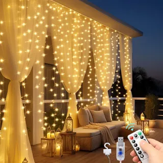 300 Leds 3x3 M Usb Luz De Cortina Decoraçãoluzes Natal Branco Quente 127/220v