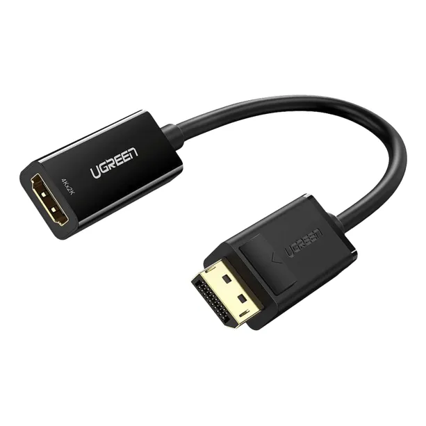 Convertidor DisplayPort Ugreen a HDMI 4K 3D HDR Blindaje interno Botón Liberador Carcasa de ABS Plug & Play CE, FCC, RoHS Cable de 25 cm.