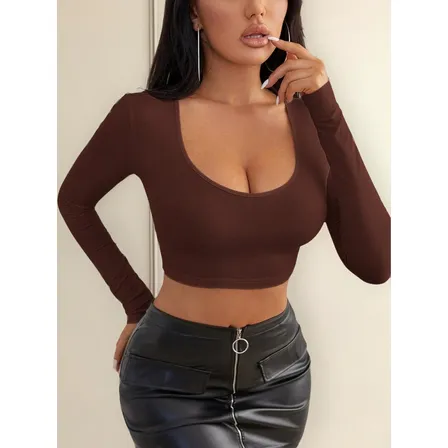 Crop Top Corto De Manga Larga - Polera Corta Para Mujer