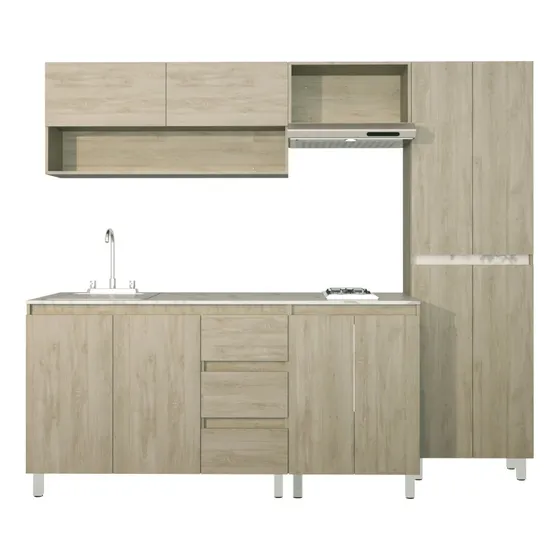Cocina Integral Premium Decomobil Con Campana Y Parrilla Color Encino Polar - Mármol Blanco