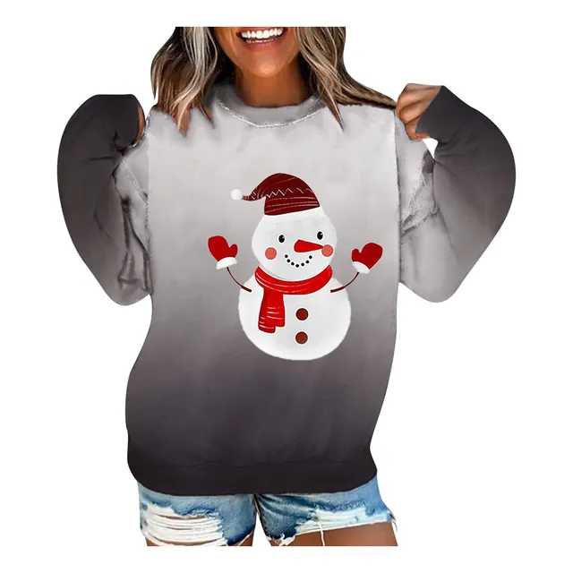 Blusa Mujer Navidad Manga Larga Elegante Cuello Redondo Moda