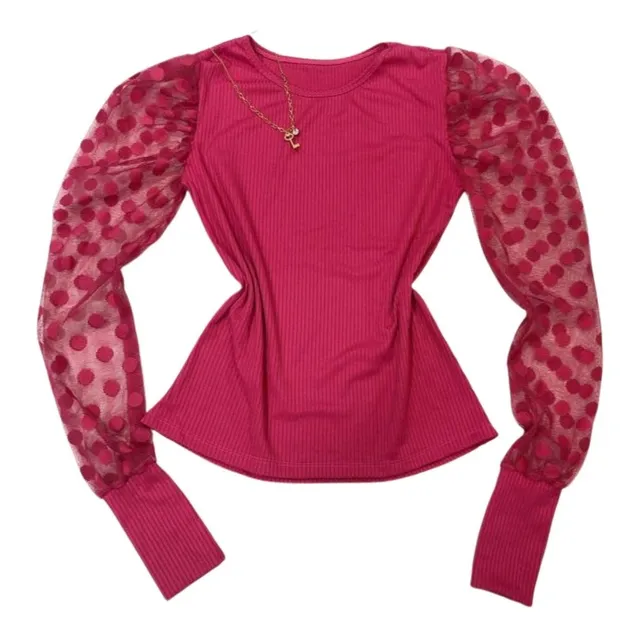 Blusa Feminina Tule Manga Longa Poa Bolinha Top Tendencia 