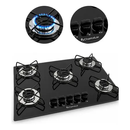 Fogão Cooktop Gás 5 Bocas Ultra Chama 127v/220v Preto