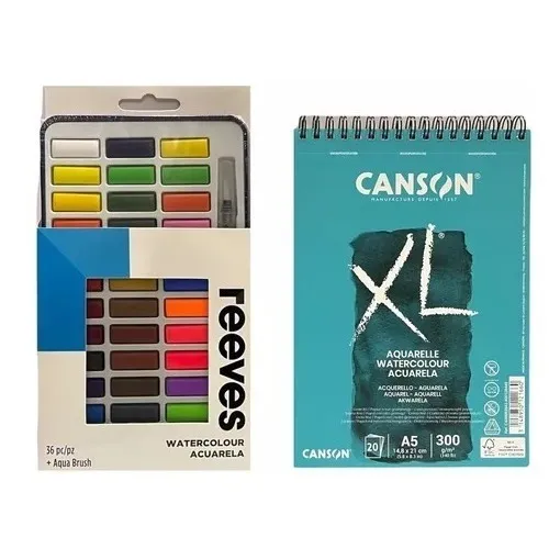 Block Canson Xl Aquarell A5 300gr +lata Acuarelas Reeves X36