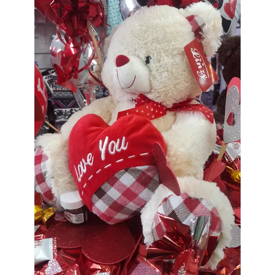 Oso Peluche Importado Grande Con Cojin Corazón Rojo