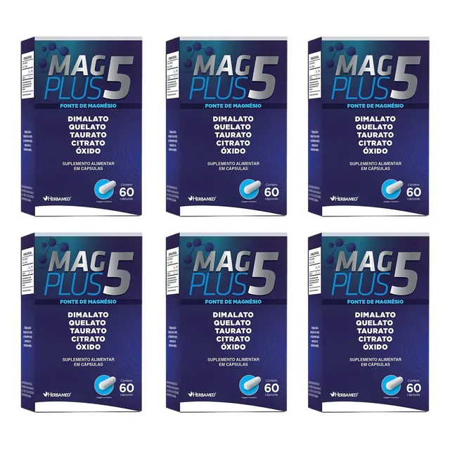 Kit 6 Mag Plus 5 Dimalato Quelato Taurato Citrato Óxido.