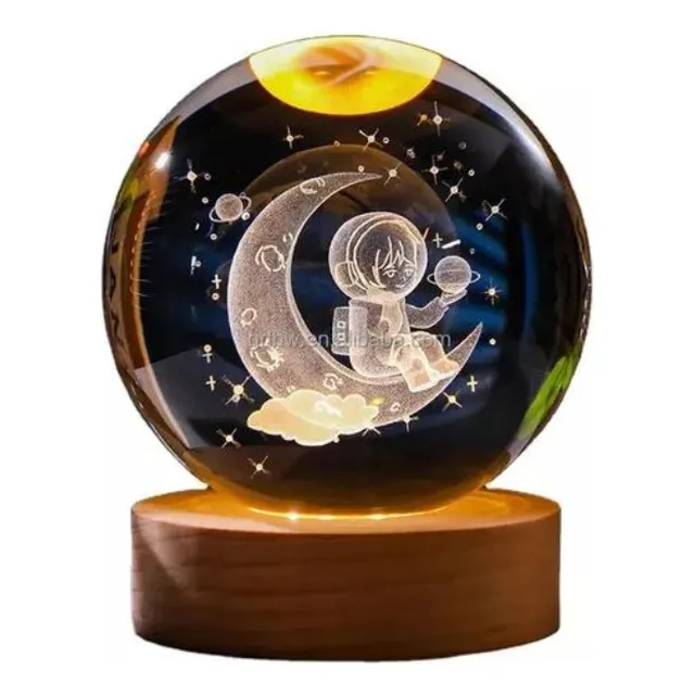 Lámpara Led Saturno 3d De Cristal  Decorativa & Relajante