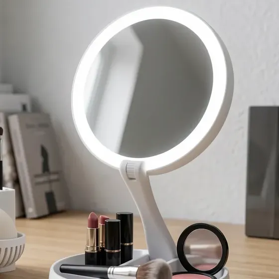 Espelho Maquiagem Led Com Aumento 10x Dobrável De Mesa Luz P