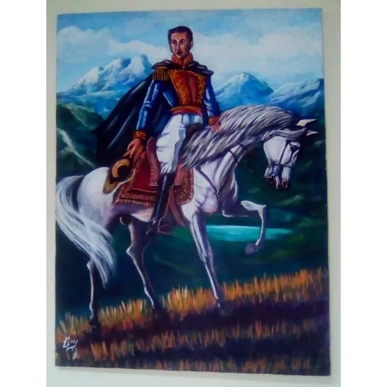Cuadro De Bolívar A Caballo. Autor: Carlos Larez. Venezolano