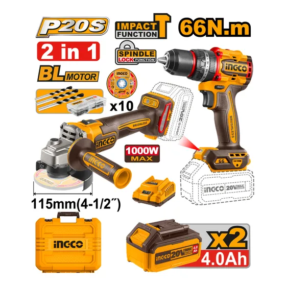 Kit Atornillador 20v C Percutor (ckli20273) + Amoladora 20v Amarillo 50hz/60hz
