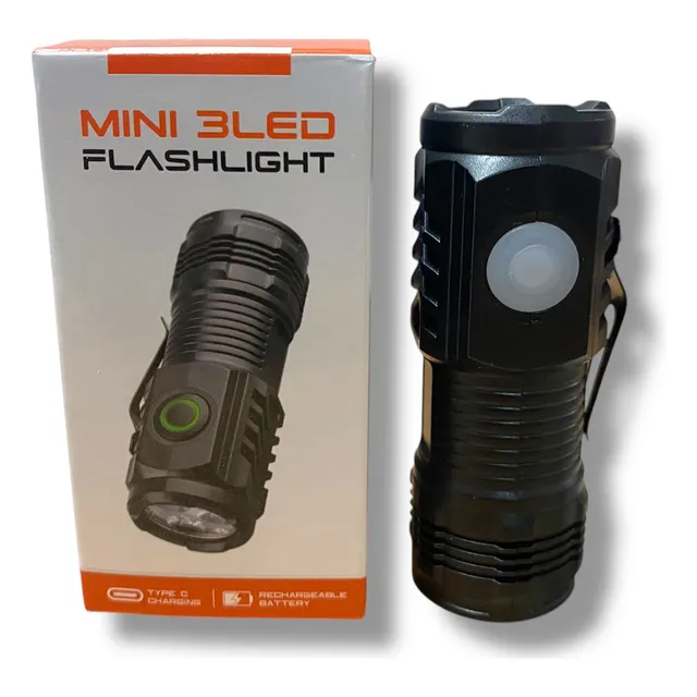 Mini Linterna Recargable Usb Triple Led Resistente Al Agua