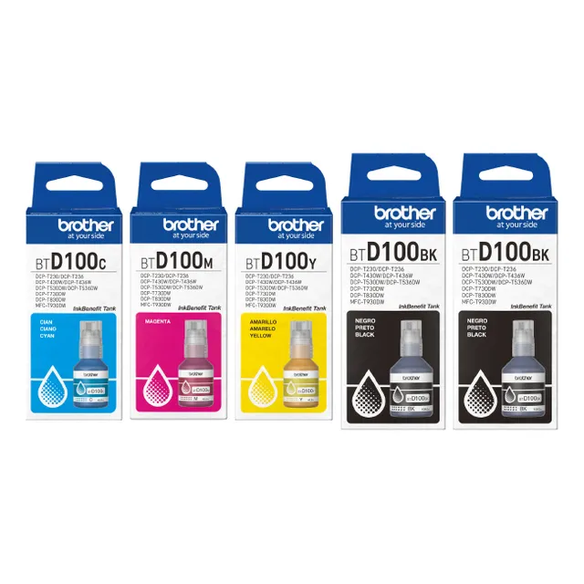 Kit De 5 Tintas Originales Brother Serie Btd100 Bk, C, M, Y