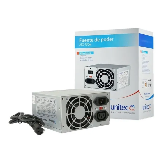 Fuente De Poder Atx 750wa 24 Pin Unitec Para Pc Torre Equipo Color Gris