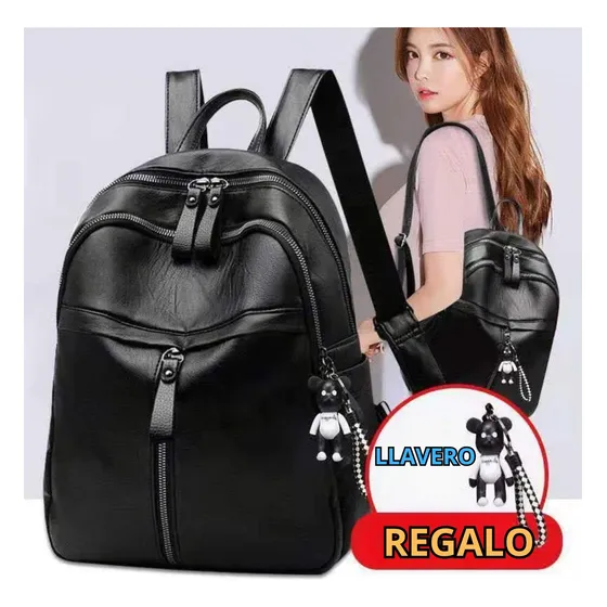 Bolso Morral Damas Mujer Negro Semi Cuero Moda Escolar Love 