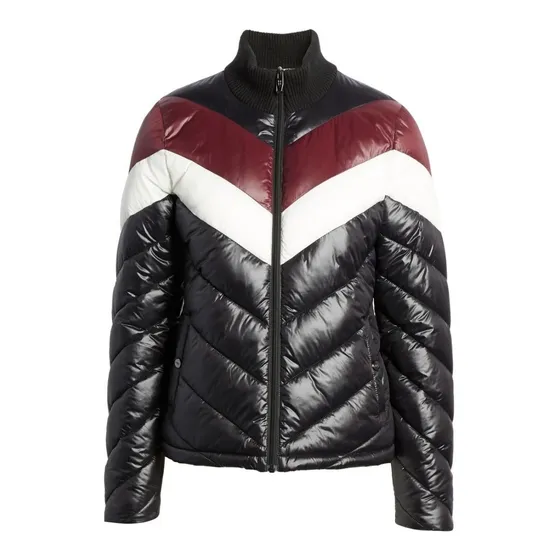 Chamarra Andrew Marc Mujer Colorblock Chevron Puffer