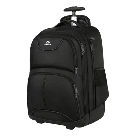 Mochila Com Rodinhas 17 Polegadas Impermeável Para Notebook, Mochila De Viagem Reforçada Com Rodas Para Adultos, Mochila Matein Preto