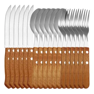 Jogo De Talheres 18 Peças Faqueiro Inox Com Cabo De Madeira Jogo De Talheres 18 Peças Faqueiro Inox Com Cabo De Madeira