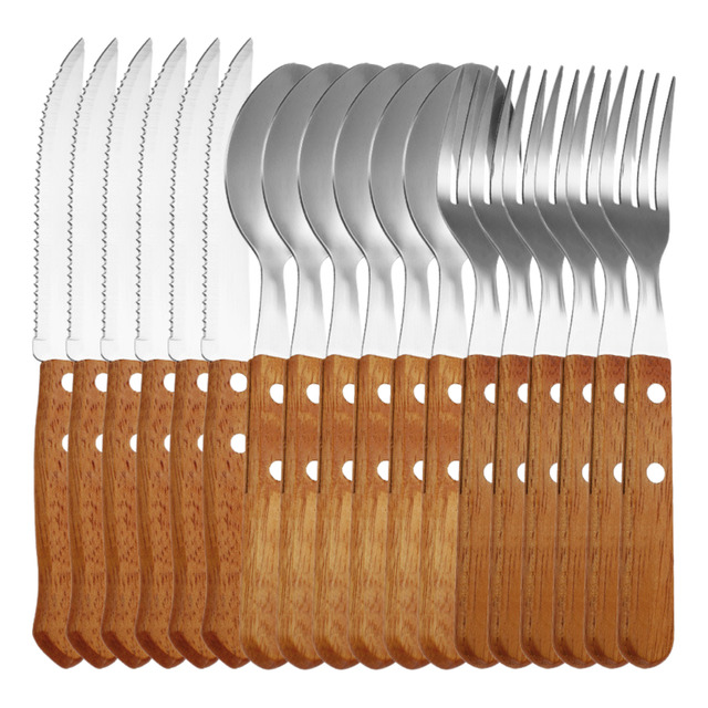 Jogo De Talheres 18 Peças Faqueiro Inox Com Cabo De Madeira Jogo De Talheres 18 Peças Faqueiro Inox Com Cabo De Madeira
