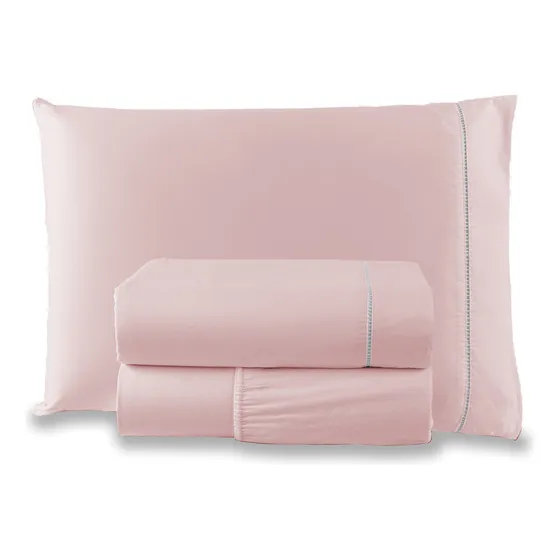 Jogo Lençol 3 Peças Cama Box Solteiro 400 Fios Micropecal Cor Rosê Desenho do tecido Liso