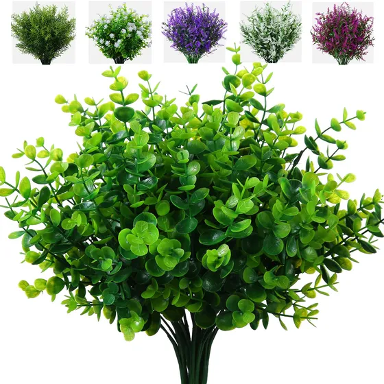 Plantas Artificiais, Flores, Grama, Arbustos, Pacote Com 8,