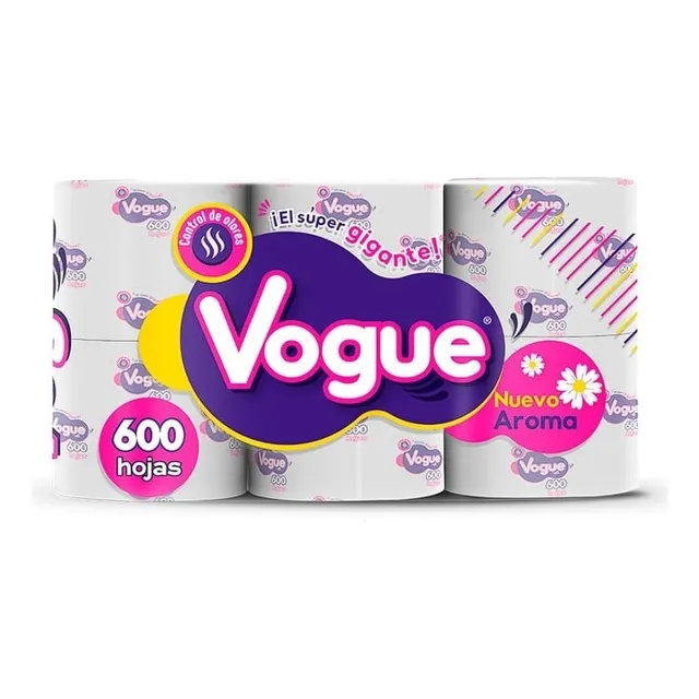 Papel Higiénico Rendidor 6 Rollos 600 Hojas Vogue