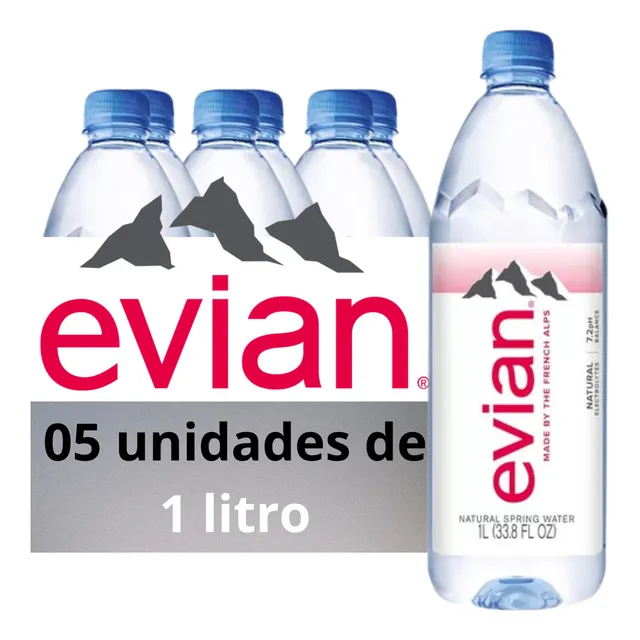 Água Mineral Evian Sem Gás Pet 1 Litro 5 Unidades