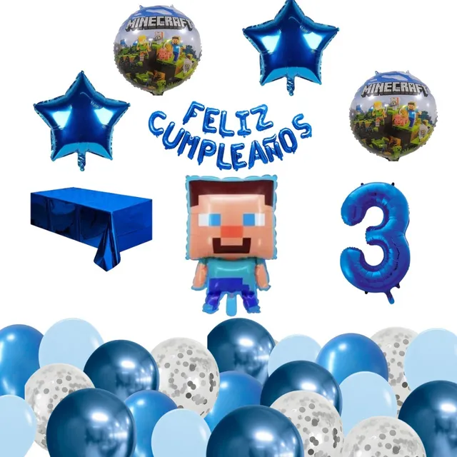 Globos Decoracion Minecraft Steve Letrero Cumpleaños Azul