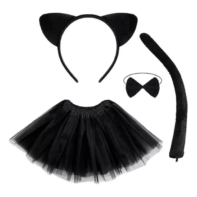 Conjunto  Disfraz De Gata Para Niña, Diadema Falda Cola, Cor