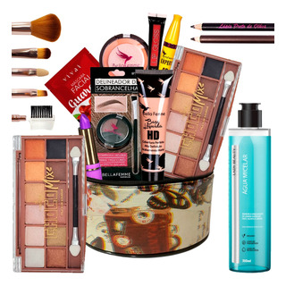 Kit De Maquiagem Maleta Base PĂł Compacto Batom Pincel Kit De Maquiagem Maleta Base PĂł Compacto Batom Pincel