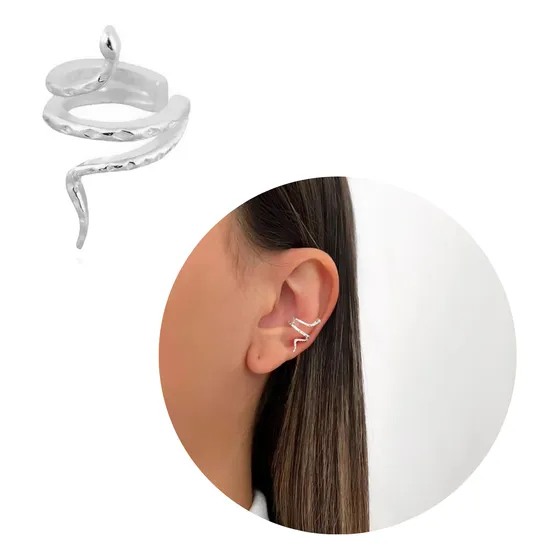 Piercing Fake / Pressão - Cobra Em Prata 925 Legítima