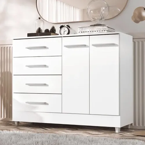 Cômoda Tailândia 2 Portas 5 Gavetas Nature/alasca - Cor Cinza