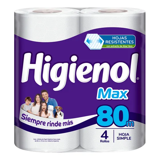 Papel higiénico Higienol MAX simple 80 m pack de 4