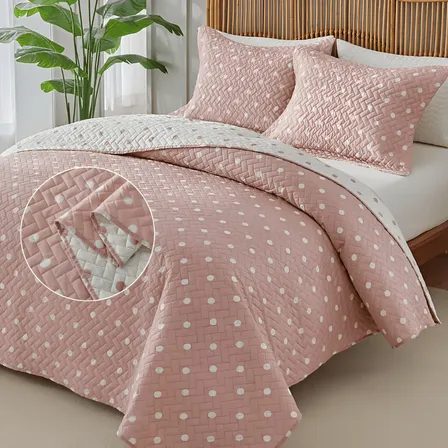Kit Colcha Queen 3 Peças Itália 150 Fios Poá Dupla Face Cor Rosa