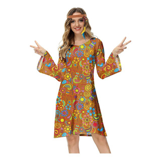 Disfraz De Hippie Para Mujer De Los Años 60 Y 70, Trajes Flo Disfraz De Hippie Para Mujer De Los Años 60 Y 70, Trajes Flo