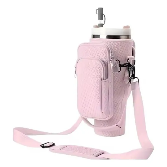 Bolso Funda Para Vaso Stanley Quencher 30oz Con Correa Rosa Rombo